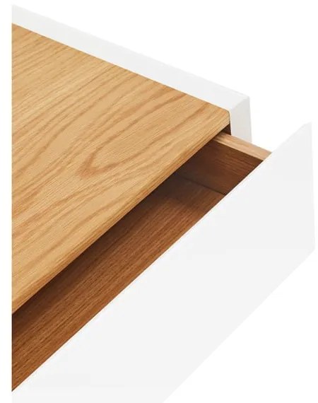 Biely závesný nočný stolík s doskou v dubovom dekore Arista – Teulat