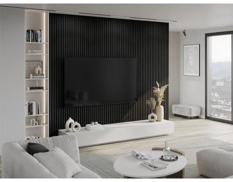 Mexen Lam-F, akustické stenové lamely 275 × 30 cm, plstený podklad 8 mm, technická dyha, dub čierny striebristý, S105-275307-3015-025