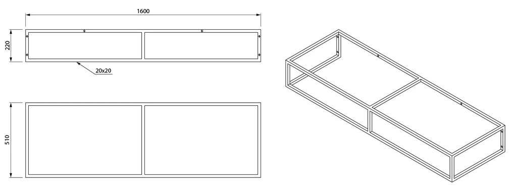 Sapho Sapho, SKA konzola pod umývadlo/dosku, 160x22x51cm, čierna matná, SKA860