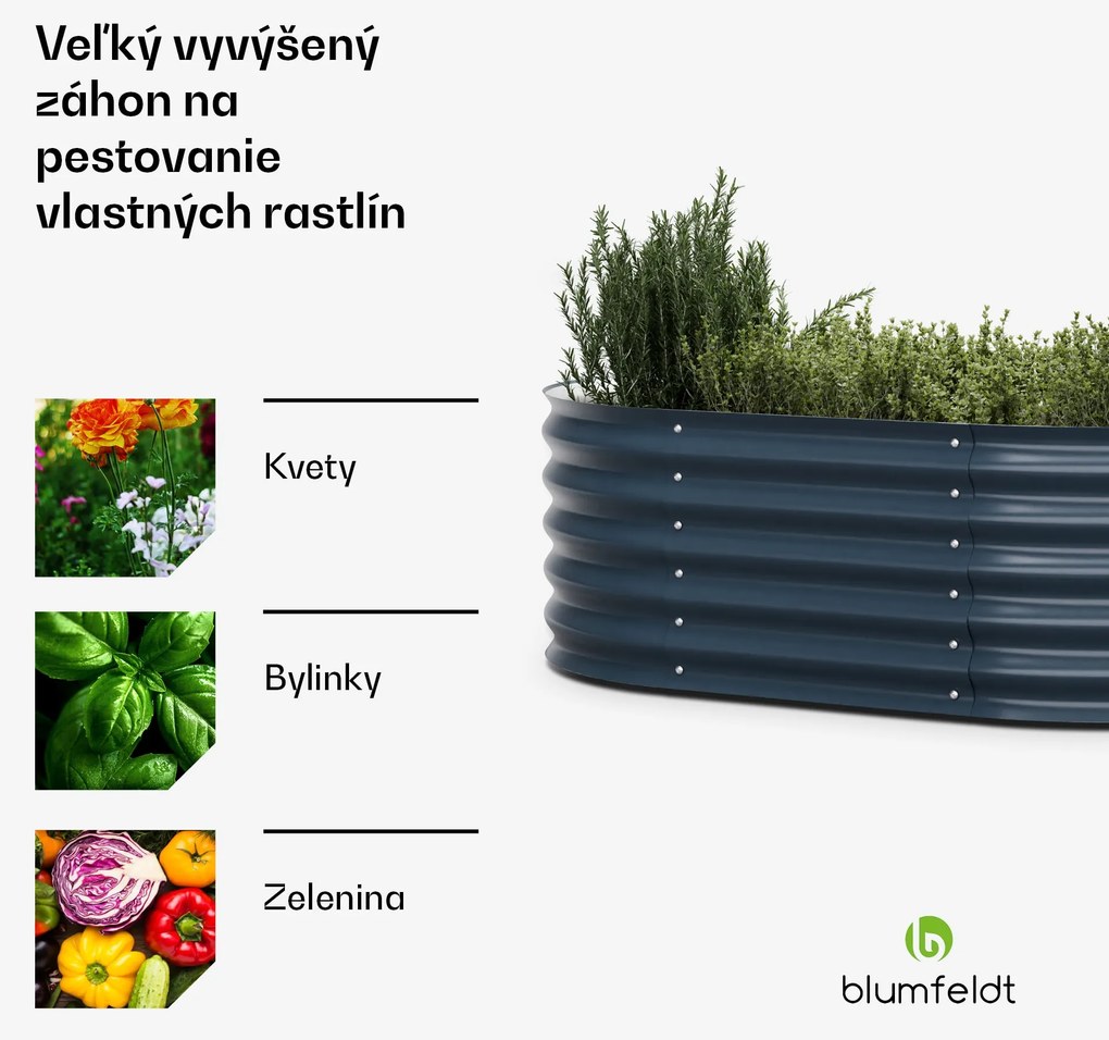 Blumfeldt High Grow Extended, vyvýšený záhon, 150x43x60 cm, z vlnitého oceľového plechu, jednoduchá montáž, odolný voči hrdzi a mrazu