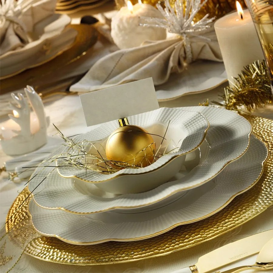 Porcelánová sada 24 ks talířů Creamy Gold bílá/zlatá