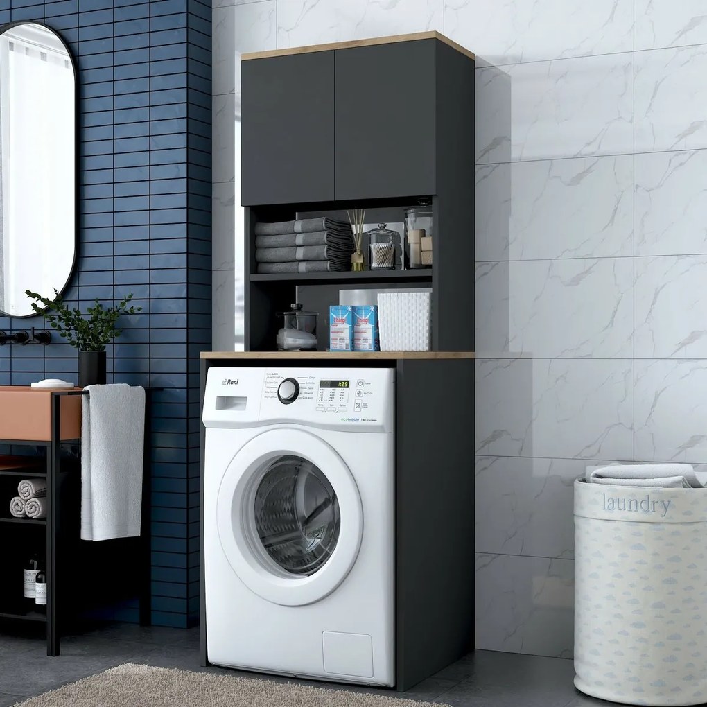 Skriňa Karin Anthracite a Walnut nad práčkou