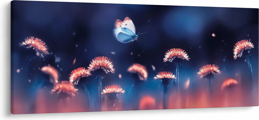 Obraz púpav s modrým motýľom (120x50 cm)
