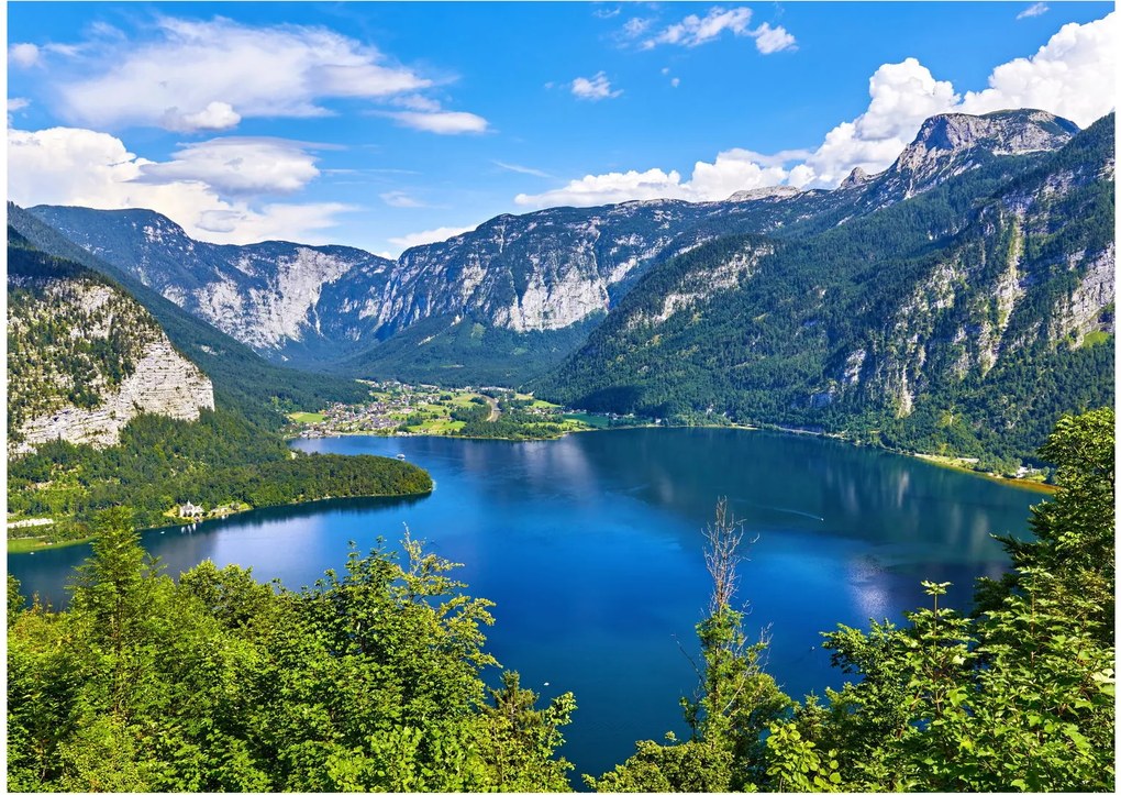 Sklenený obraz - Halštatské jazero, Hallstatt, Rakúsko (70x50 cm)