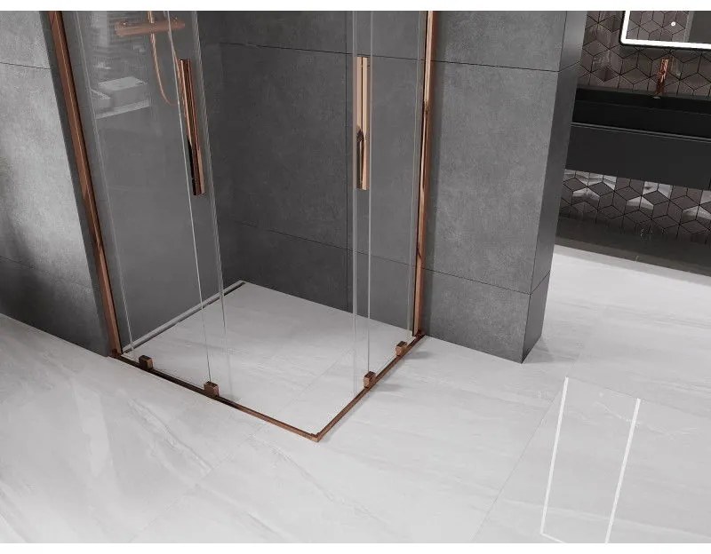 Mexen Velar Duo, sprchový kút s posuvnými dverami 100(dvere) x 90(dvere) cm, 8mm číre sklo, ružové zlato profil, 871-100-090-02-60