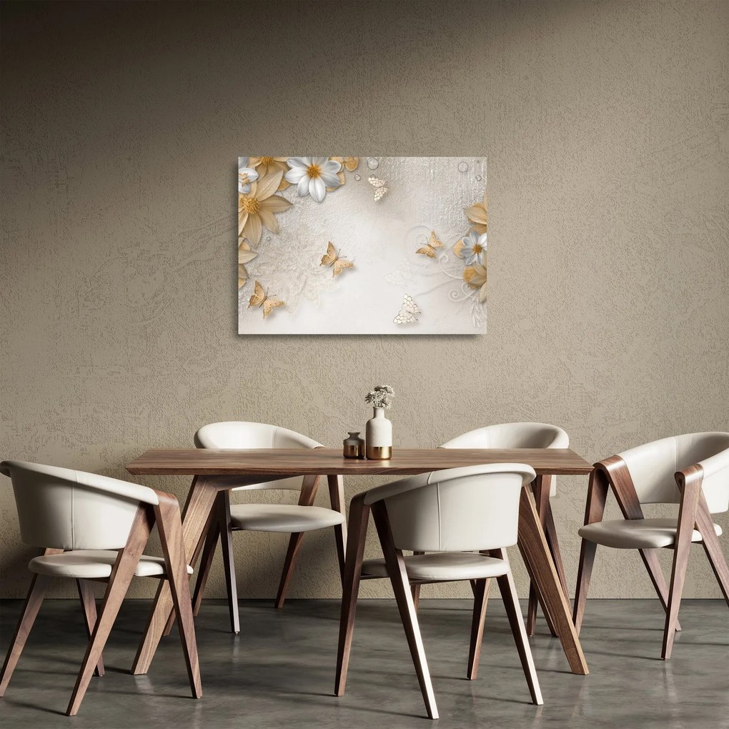 Sklenený obraz - Kvety s motýlikmi (70x50 cm)