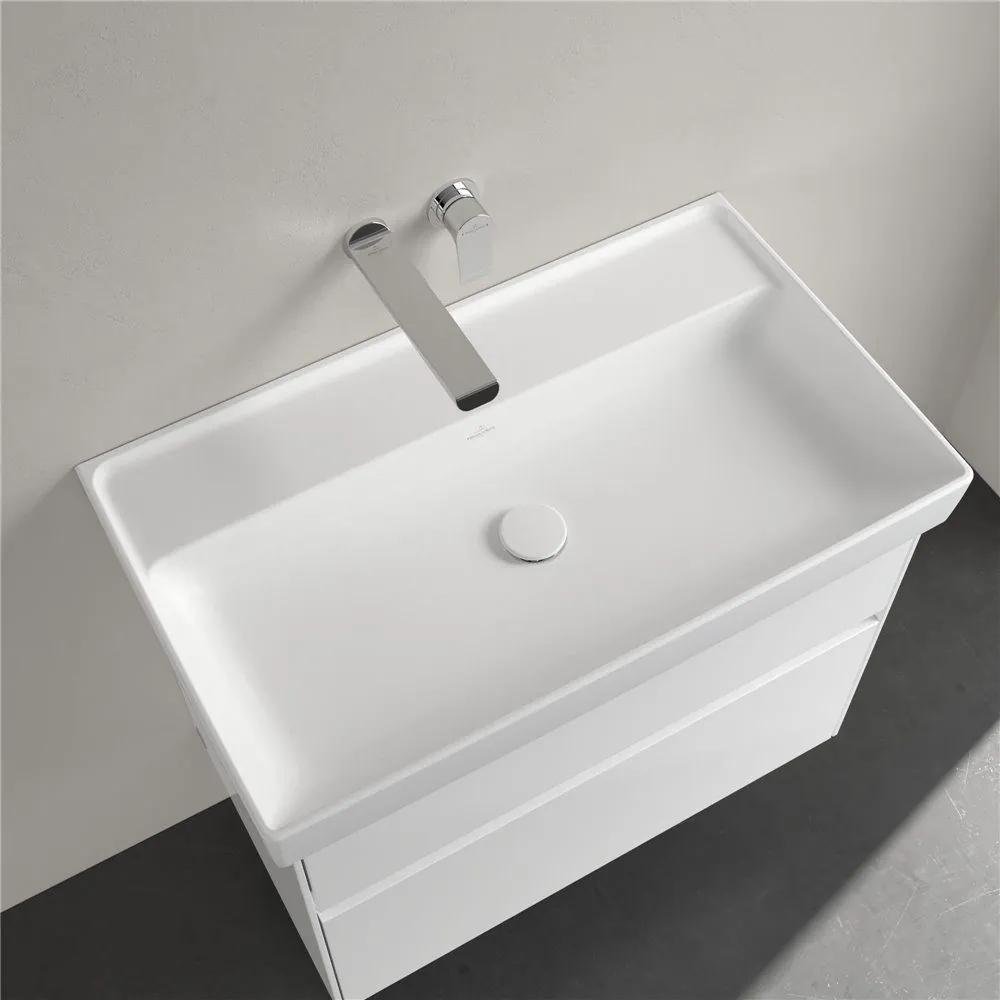 VILLEROY &amp; BOCH Collaro umývadlo na skrinku bez otvoru, bez prepadu, 800 x 470 mm, Stone White, s povrchom CeramicPlus, 4A3383RW