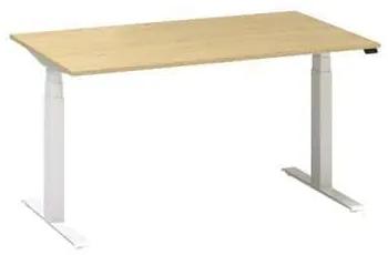 Výškovo nastaviteľný kancelársky stôl Alfa Up s bielym podnožím, 140 x 80 x 61,5-127,5 cm, dezén buk
