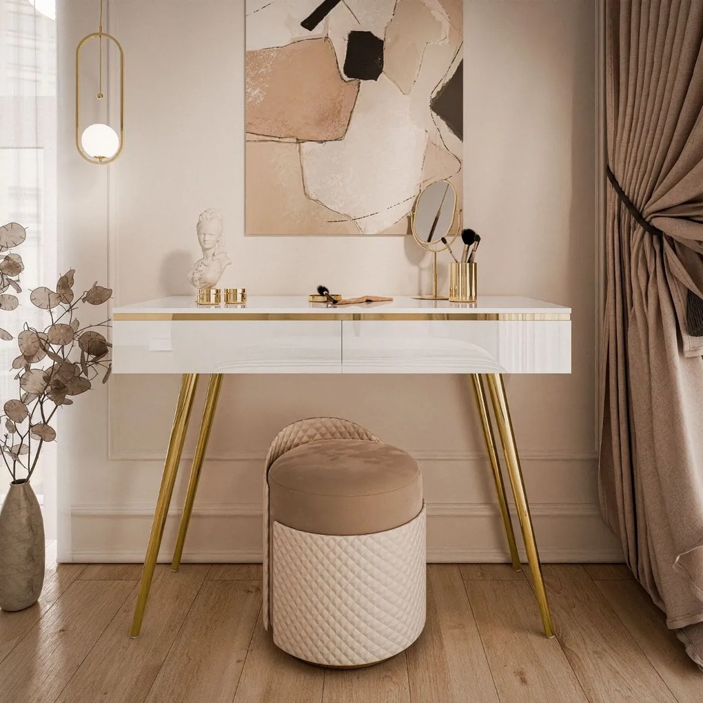 KONZOLA NESSIE BIELY LESK + ZLATÉ NOHY 102 cm