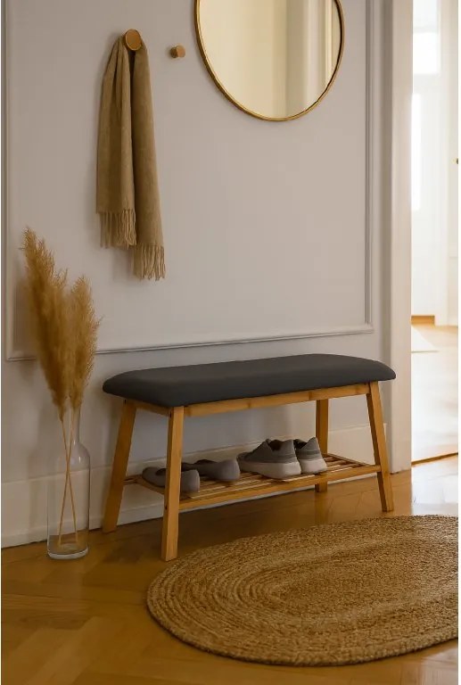 Noela Bambusová lavica s látkovým poťahom BENCA šedá