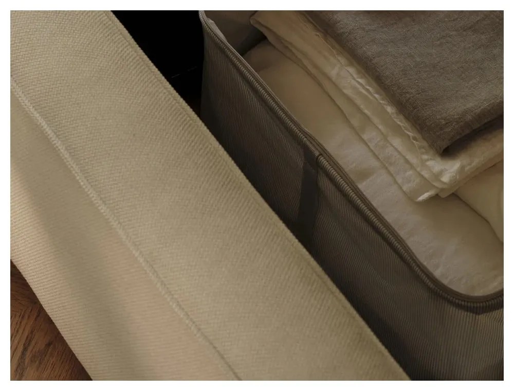 Béžová čalúnená dvojlôžková posteľ s úložným priestorom a roštom 140x200 cm Arendal – Cosmopolitan Design