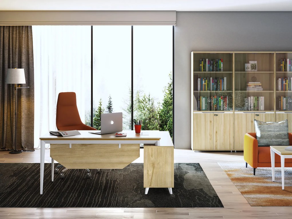 Kancelársky stôl s skrinkou Houseland Profit Max 03 1406 dub/biely