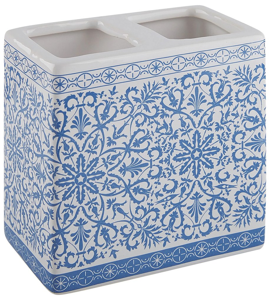 3-dielna keramická súprava kúpeľňových doplnkov modrá/biela CARORA Beliani
