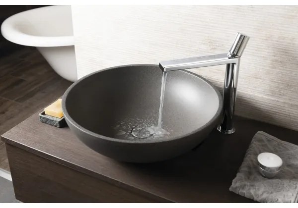 Sapho - Umývadlo na dosku TURF, priemer 44 cm, betón/čierny granit