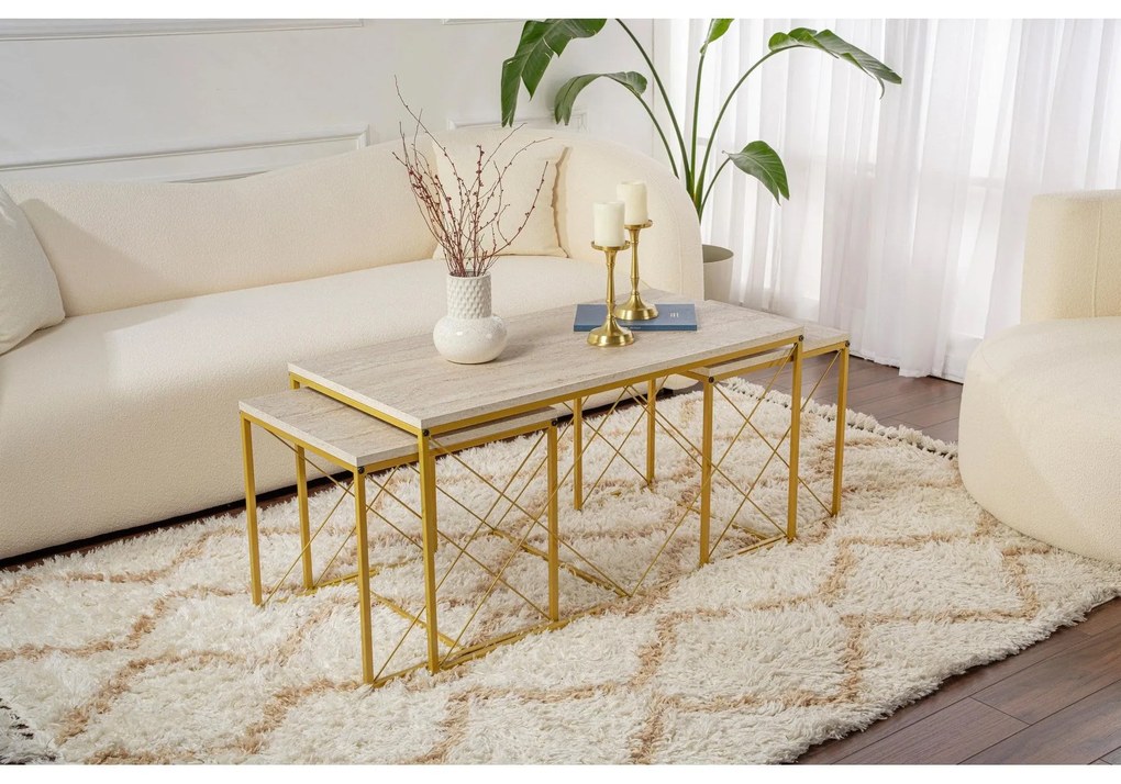 Konferenčný stôl Defne - Gold, Travertine