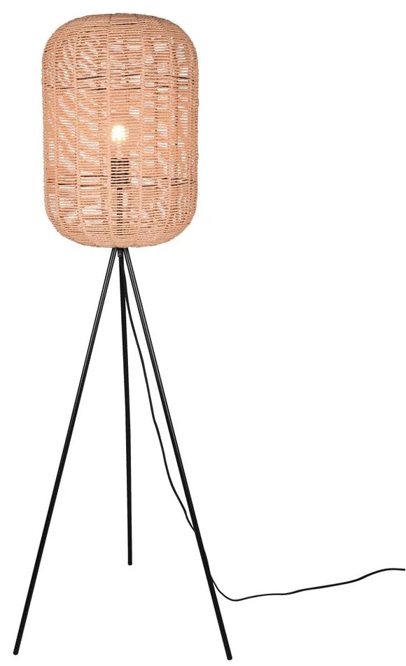 Béžová stojacia lampa s tienidlom z prútia a textilu (výška 150 cm) Runa – Trio
