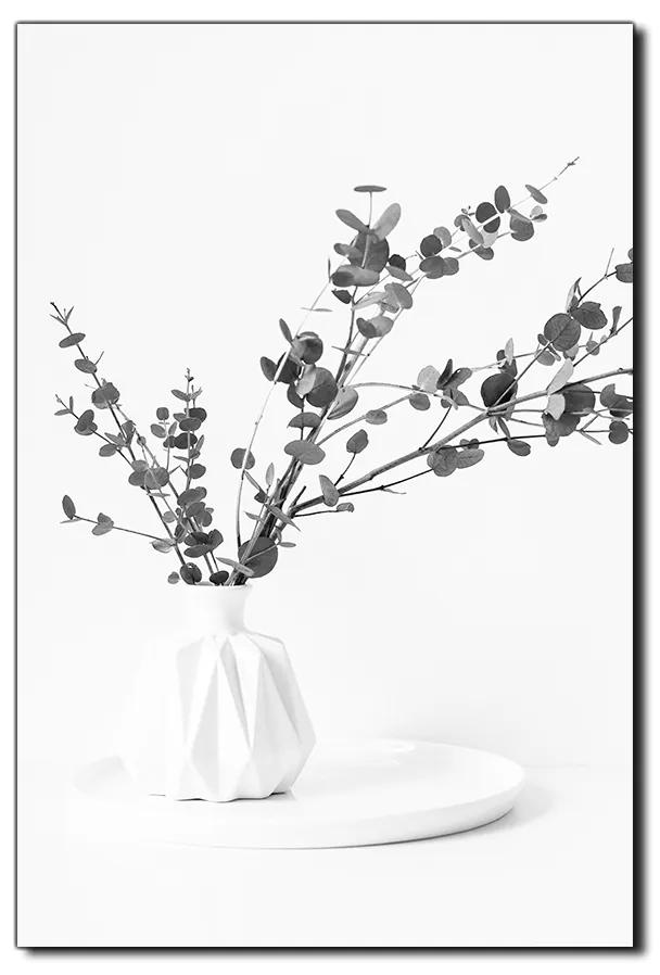 Obraz na plátne - Vetva eukalyptu v bielej váze na bielom pozadí - obdĺžnik 7272QA (60x40 cm)