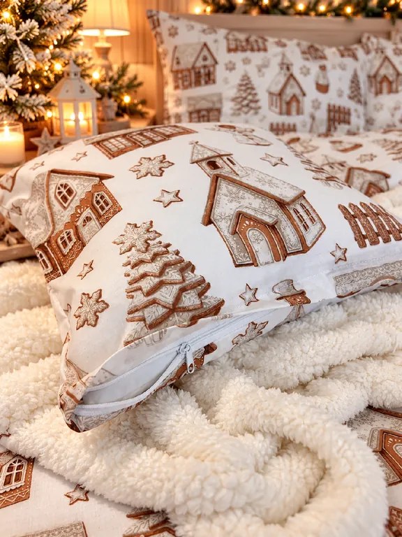 INTERMEDIC SK Vianočná obliečka na vankúš 40 × 40 cm – Perníkové Vianoce biele