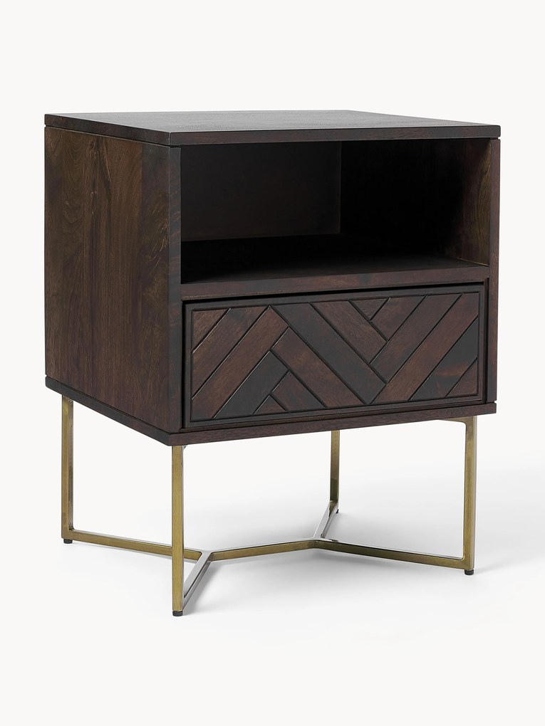 Nočný stolík z mangového dreva so vzorom rybej kosti Luca