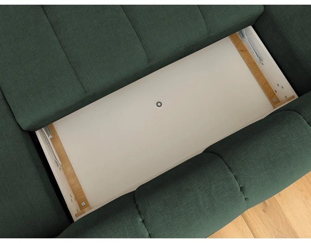 Zelená rozkladacia/s úložným priestorom rohová pohovka (ľavý roh/do tvaru "U") Fuji – Bobochic Paris