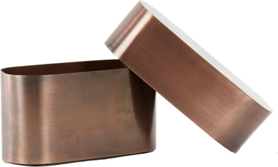 Medený antik kovový oválny úložný box Samuel - 20*9*10 cm