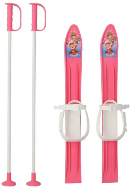 Detské lyže s viazaním a palicami 60 cm ružové
