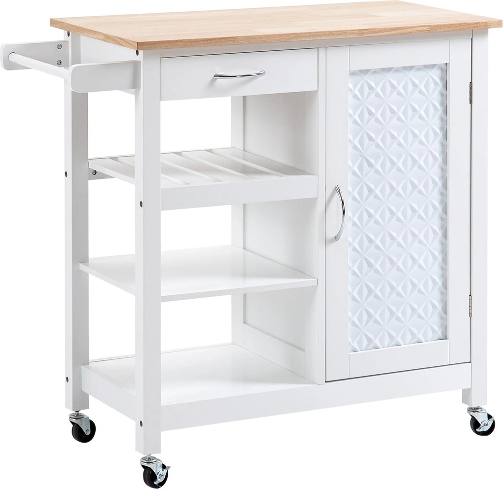 HOMCOM Rolling Kitchen Cart - Moderný Kuchynský Vozík s Dverami, Zásuvkou a 3 Policami | Aosom