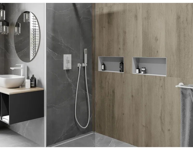 Mexen X-Wall-NR, polička na zapustenie pod obklad bez goliera 45 x 20 cm, biela, 1921452010