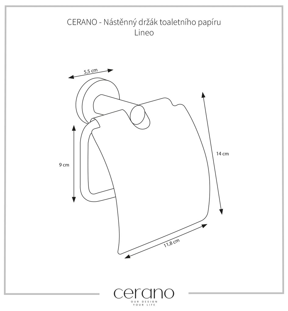 CERANO - Nástenný držiak toaletného papiera Lineo - čierna matná, CER-CER-479563