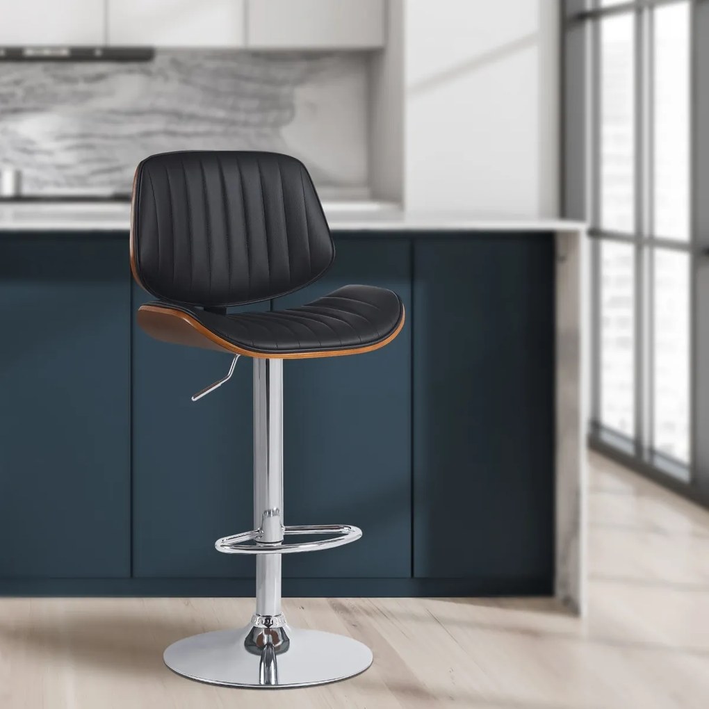 Barová stolička Clawson - koženka, chróm rám - orech/čierna