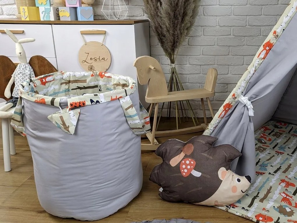 Detský stan TEEPEE (TÝPIE) ANIMALS s doplnkami - LESNÉ ZVIERATÁ - šedý/béžový