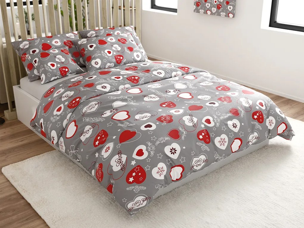 Obliečky mikroplyš CHRISTMAS HEART sivé Rozmer obliečky: 70 x 90 cm | 140 x 220 cm