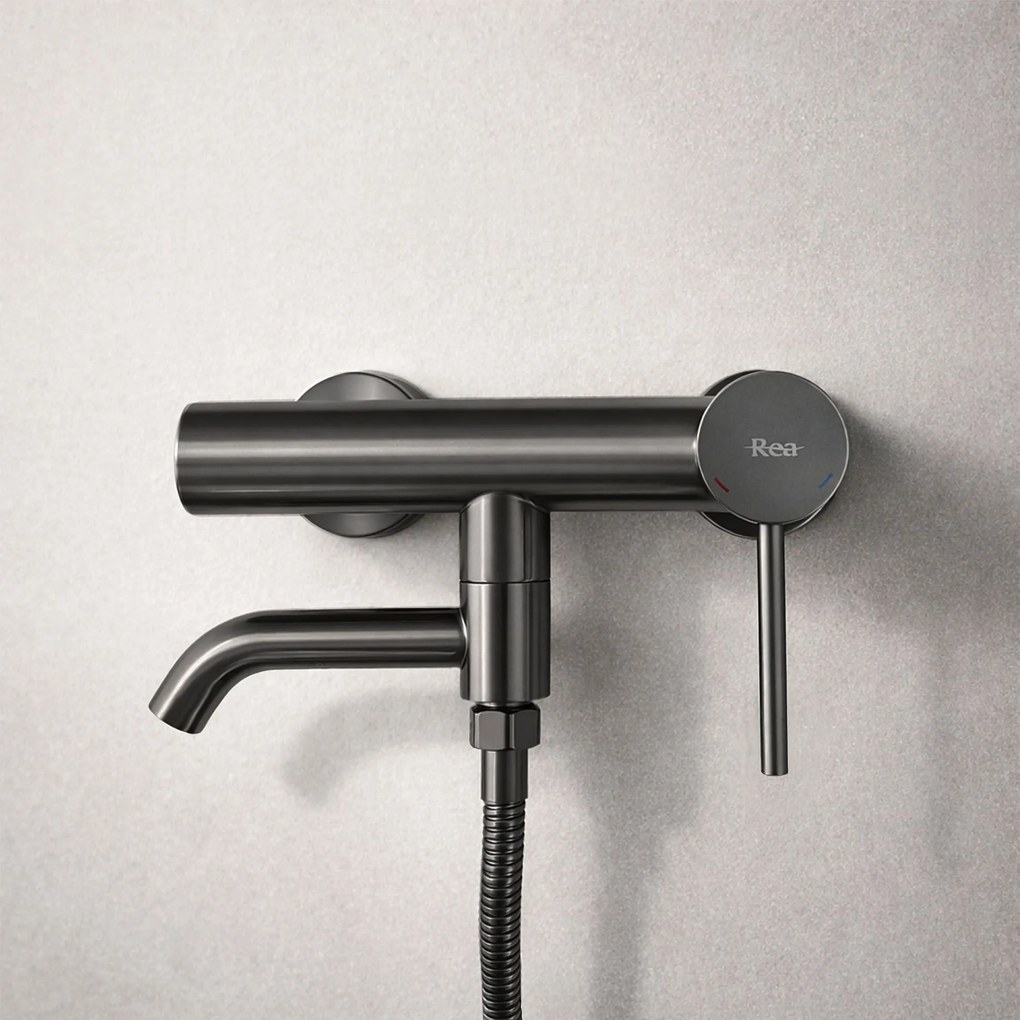 Rea Clif, nástenná vaňová batéria s ručnou sprchovou súpravou, grafitová, REA-B4324