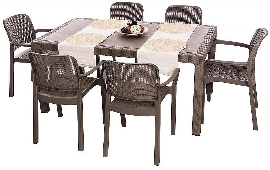 DEOKORK Záhradný stôl z umelého ratanu MANHATTAN 161x95 cm (cappuccino)
