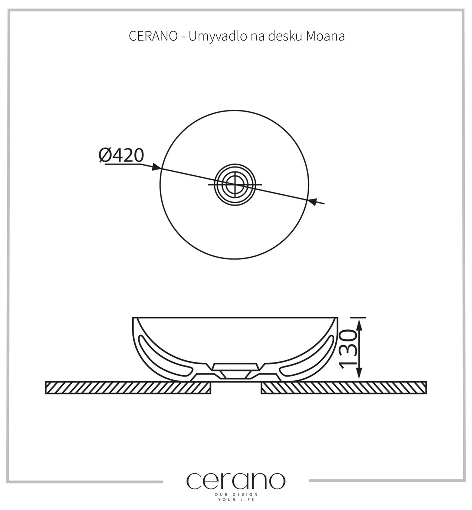 Cerano Moana, umývadlo na dosku ⌀ 42 cm, čierna matná, CER-CER-403353