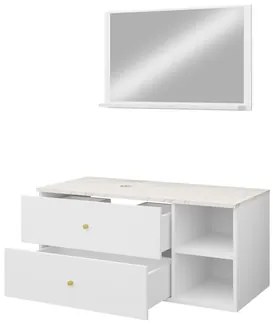 Kúpelňový nábytok Kiago I (biela matná + mramor bianco + zlatá) (s umývadlom a sifónom). Vlastná spoľahlivá doprava až k Vám domov. 1103954