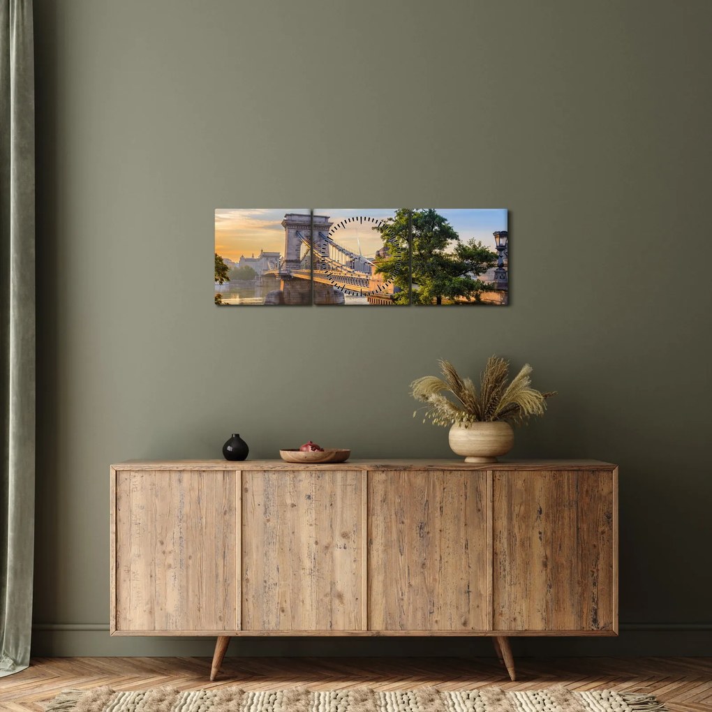 Obraz - Most cez rieku, Budapešť, Maďarsko (s hodinami) (90x30 cm)
