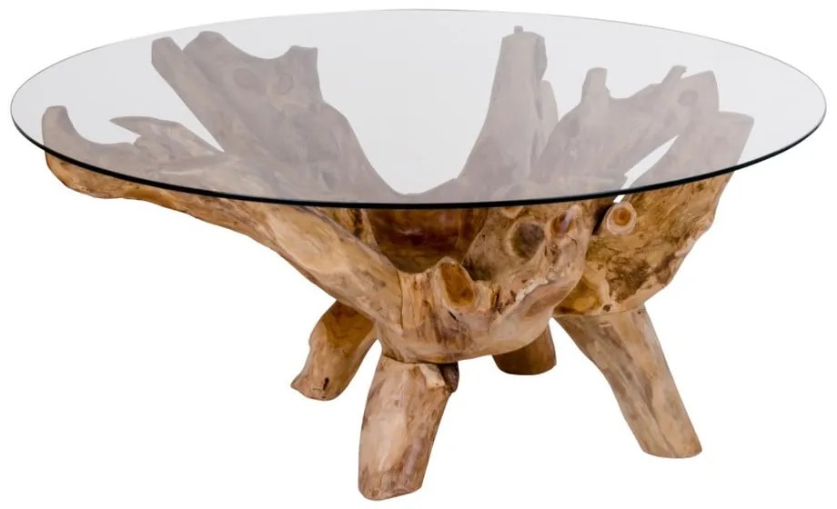 Okrúhly konferenčný stolík v prírodnej farbe so sklenenou doskou ø 110 cm Amazonas – House Nordic