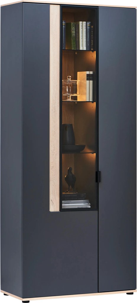 XXXLutz VITRÍNA, antracitová, farba duba, 93,2/213,1/42 cm Dieter Knoll - Sklenené vitríny - 001770000711
