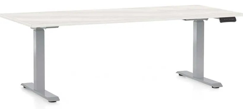 Výškovo nastaviteľný stôl OfficeTech D, 180 x 80 cm, sivá podnož, biely jaseň