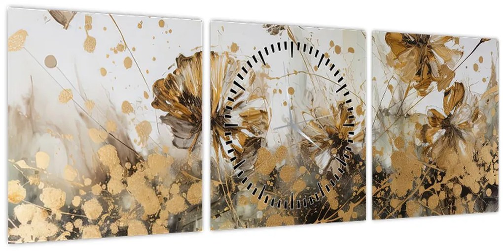 Obraz - Abstraktná kvetinová maľba (s hodinami) (90x30 cm)