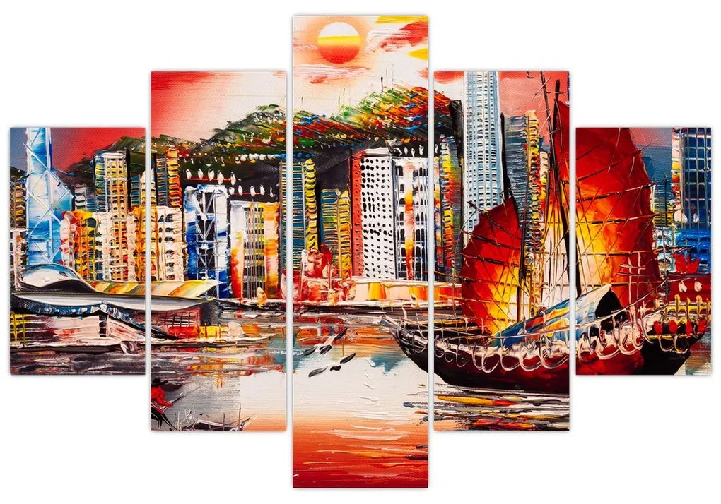 Obrázok - Victoria Harbor, Hong Kong, olejomaľba (150x105 cm)
