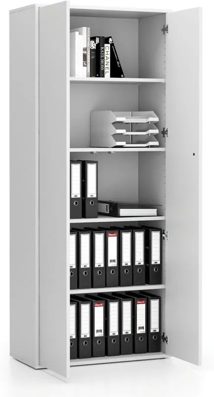 PLAN Kancelárska policová skriňa s dverami LAYERS, 800 x 400 x 1905 mm, biela