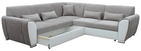 Rozkladacia rohová sedacia súprava s úložným priestorom do L VISEU ľavá sivá/biela