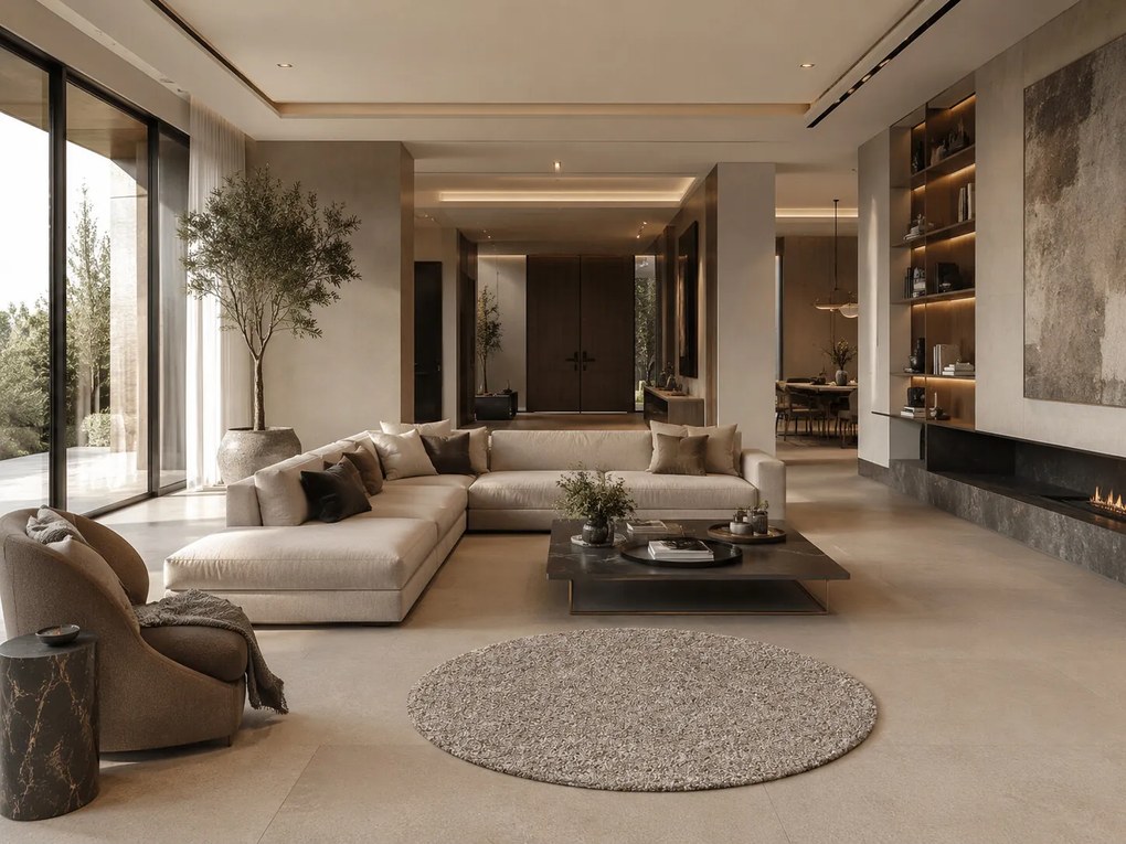 Ayyildiz, Kusový koberec Life Shaggy 1500 beige kruh, 80x80 (priemer) kruh, béžová, spálňa