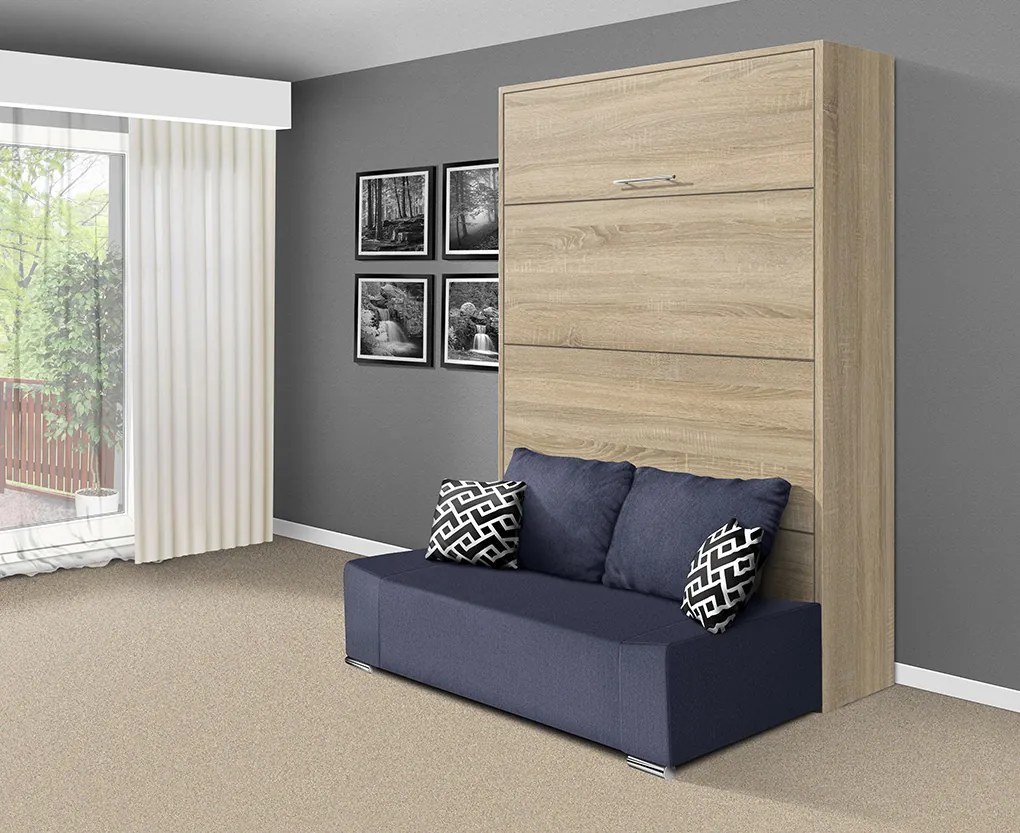 Nabytekmorava Sklápacia posteľ s pohovkou VS 21058P 200x180 farba pohovky: Modrá, Typ farebného prevedenia: Bielá / dvere biele LESK