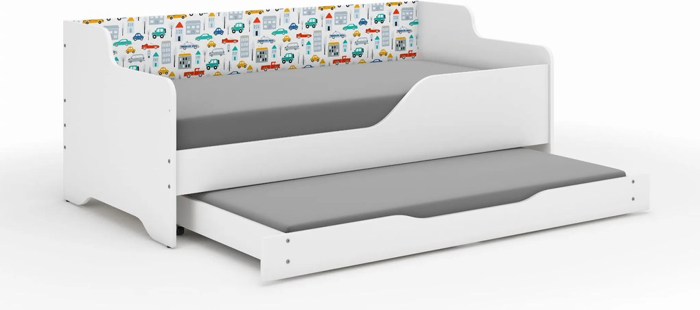 Wooden Toys Detská posteľ LILU 160x80 AUTÍČKA s funkciou na spanie