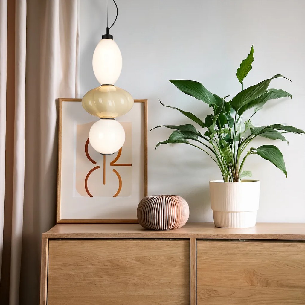 Závesné svietidlo Ascoli, 1x biele/medové sklenené tienidlo, b