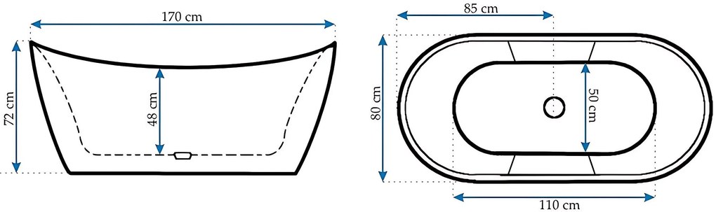 Rea FERRANO voľne stojaca vaňa 170 x 80 cm, biela, REA-W0106