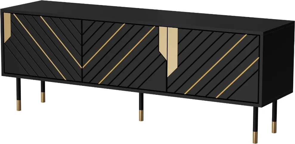 TV STOLÍK CAMILLO 3D ČIERNA + ZLATÁ 154 cm